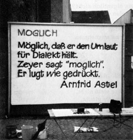 MOGLICH / Möglich, daß er den Umlaut / für Dialekt hält. / Zeyer sagt 'moglich'. / Er lugt wie gedrückt.