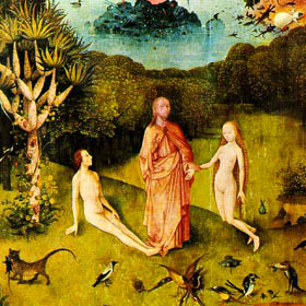 Hieronymus Bosch, Garten der Lüste, linker Flügel, um 1510, Museo del Prado, Madrid