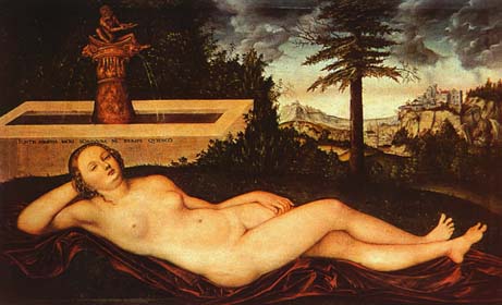 Lucas Cranach (1472-1553), Quellnymphe am Brunnen, 1518, Museum der bildenden Künste, Leipzig Lucas Cranach (1472-1553), Quellnymphe am Brunnen, 1518, Museum der bildenden Künste, Leipzig
