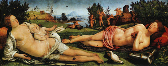 Piero di Cosimo, Venus, Mars und Amor, Öl auf Holz, um 1490, Staatliche Museen zu Berlin, Gemäldegalerie Piero di Cosimo, Venus, Mars und Amor, Öl auf Holz, um 1490, Staatliche Museen zu Berlin, Gemäldegalerie